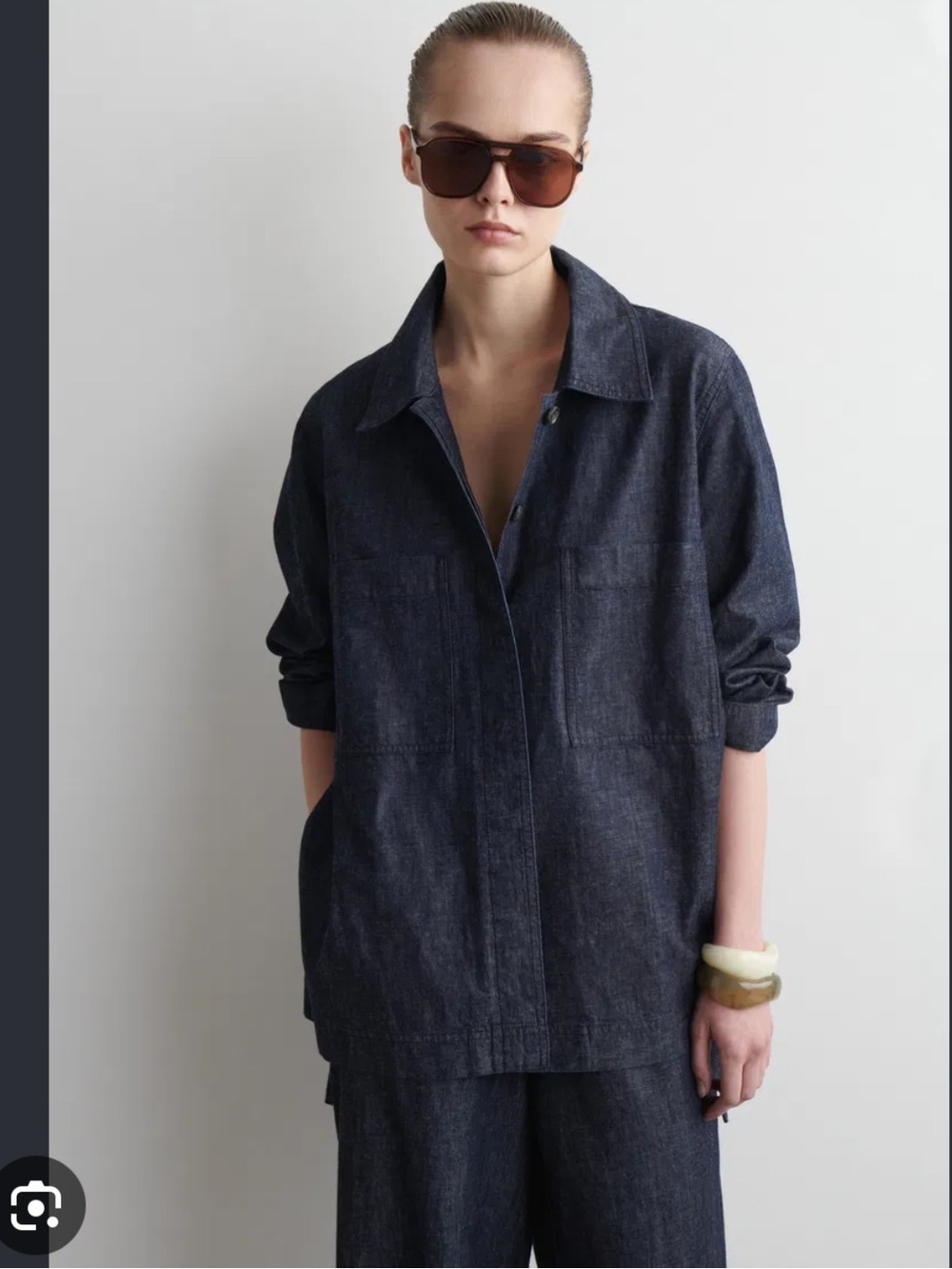 COS Navy Denim Side-Tie Overshirt